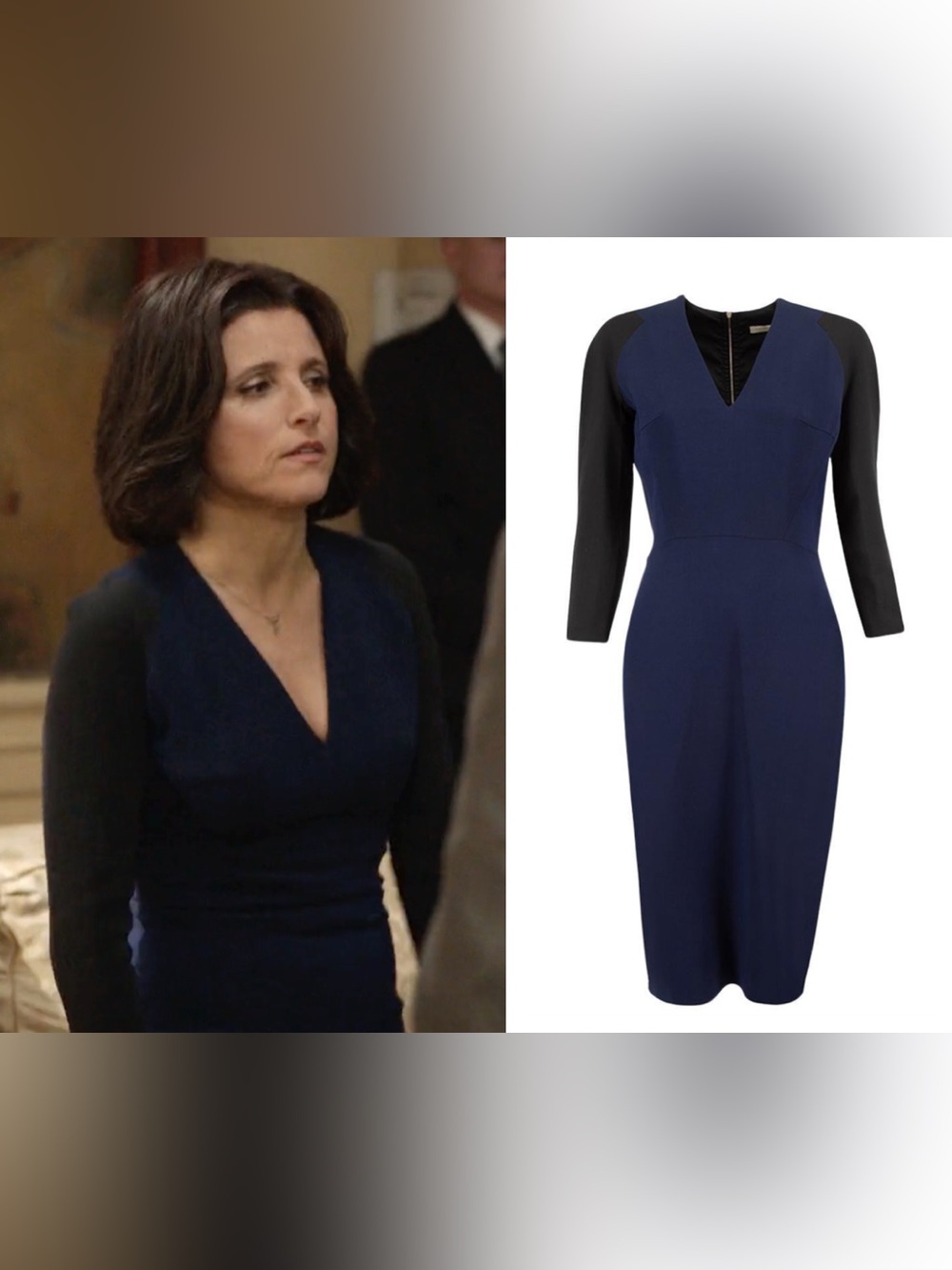 Victoria Beckham - Women's Navy and Black Sleeve V-Neck Sheath Dress No. 281